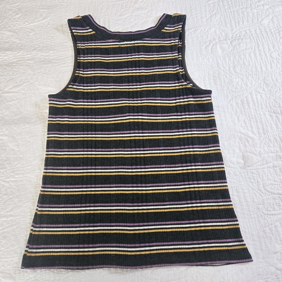 Buckle Black Womens Vest Top Button Purple‎ Yellow Striped 90s Y2K Preppy Medium - Picture 11 of 11